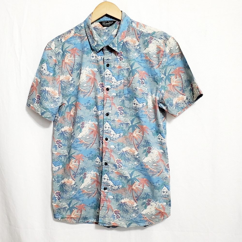 Remastered Vintage Hawaiian Tropical Print Short Sleeve Button Down Shirt Medium